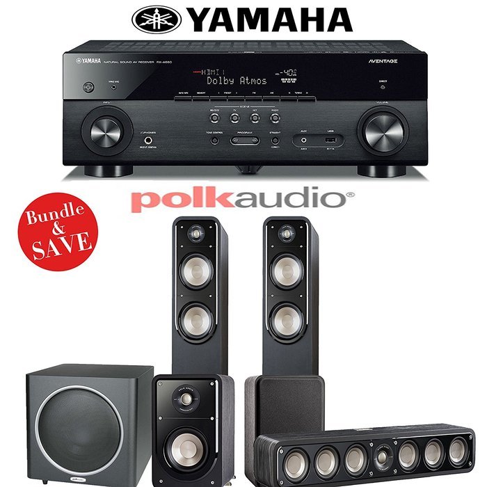 Polk Audio Signature S55 5.1 Home Theater System with Yamaha AVENTAGE RX-A660BL 7.2-Ch Network AV Receiver