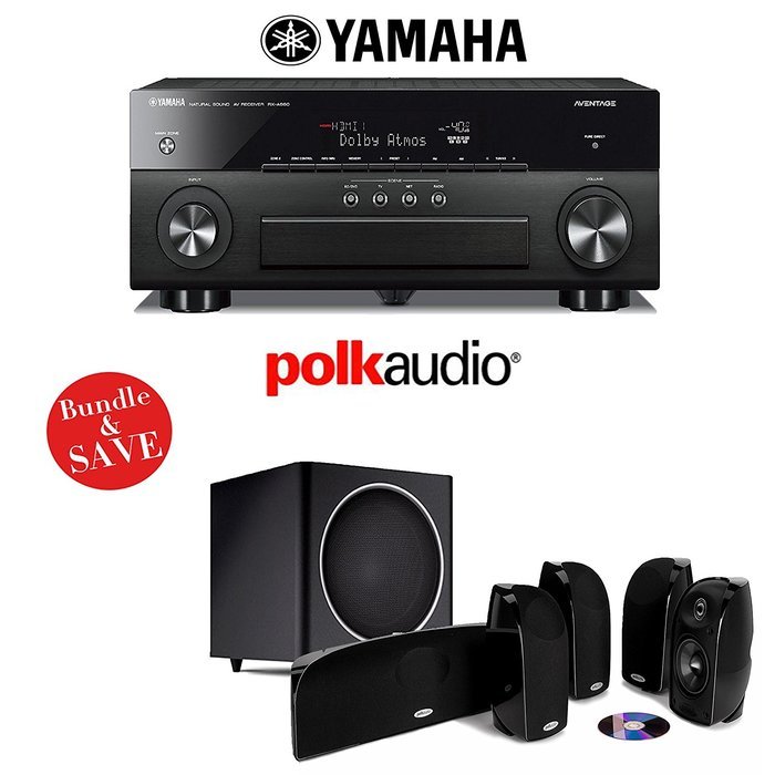 Yamaha AVENTAGE RX-A860BL 7.2 Channel Network AV Receiver + Polk Audio 5.1 Home Theater Speaker System (TL350...