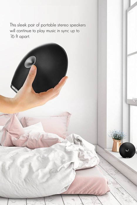 Sharper Image SBT622BK Bluetooth Wireless Stereo Speaker Set, Rechargeable Sound System, Black N2