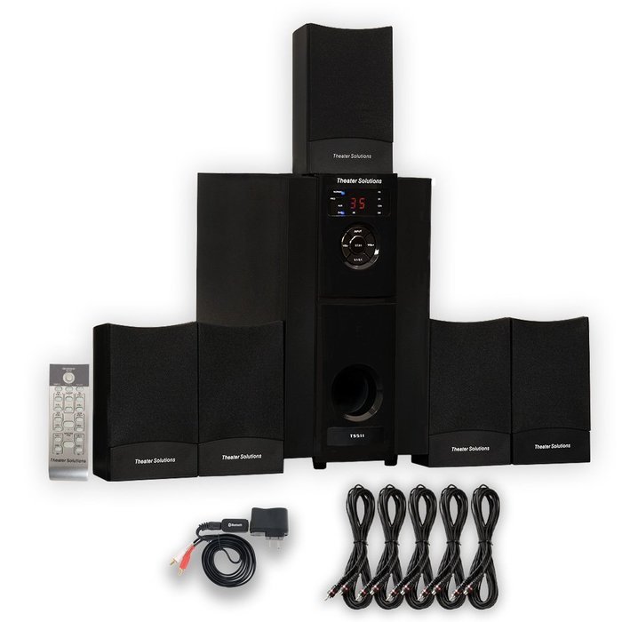 Theater Solutions TS511 Home Theater 5.1 Powered Speaker System with Bluetooth and 5 Extension Cables