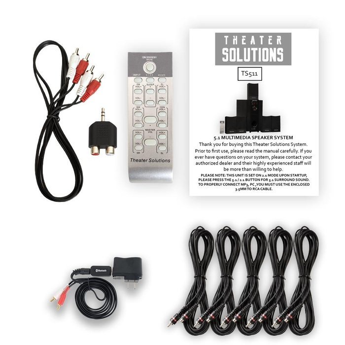 Theater Solutions TS511 Home Theater 5.1 Powered Speaker System with Bluetooth and 5 Extension Cables N2