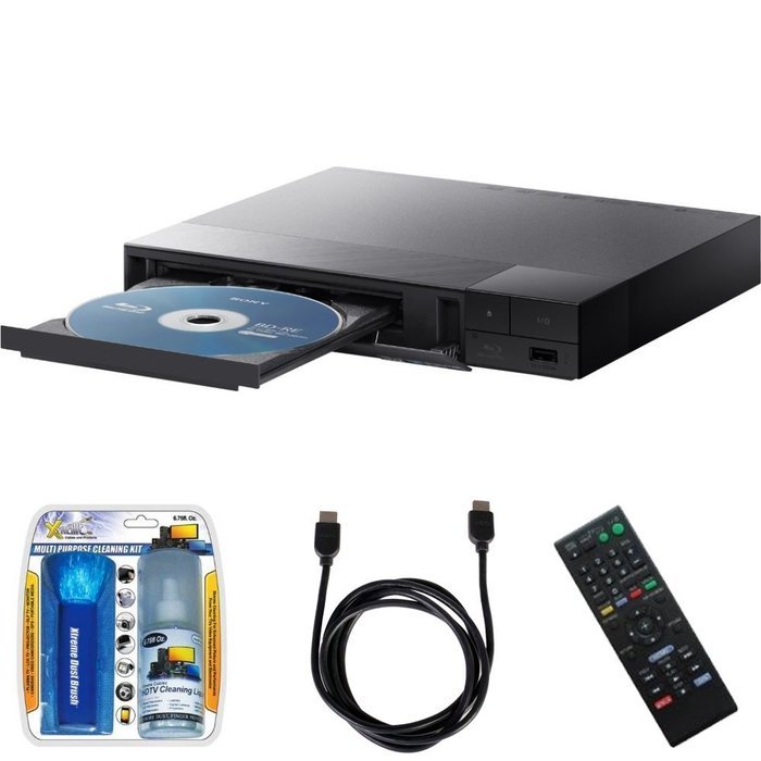 Sony BDP-S3700 Streaming Blu-ray Disc Player with Wi-Fi w/ Cleaning Kit and HDMI Cable Bundle