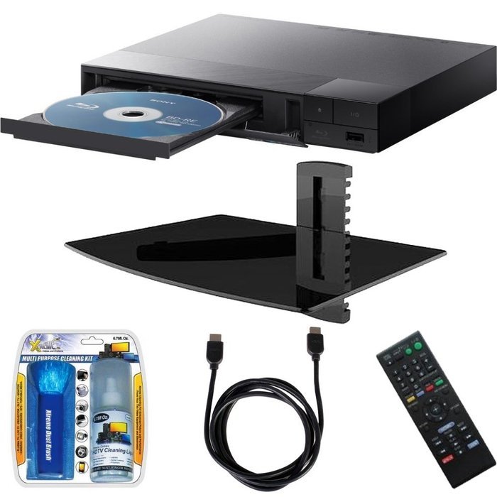 Sony BDP-S3700 Streaming Blu-ray Disc Player with Wi-Fi w/ Cleaning Kit and HDMI Cable Bundle N9