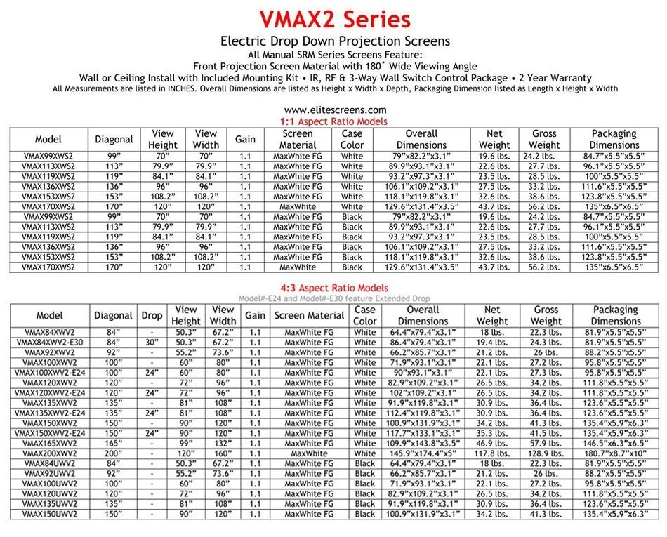 Elite Screens VMAX2, 110-inch 16:9, Wall Ceiling Electric Motorized Drop Down HD Projection Projector Screen,... N28