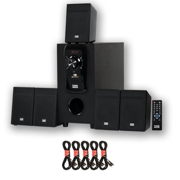 Acoustic Audio AA5150 Home Theater 5.1 Speaker System with FM Tuner and 5 Extension Cables
