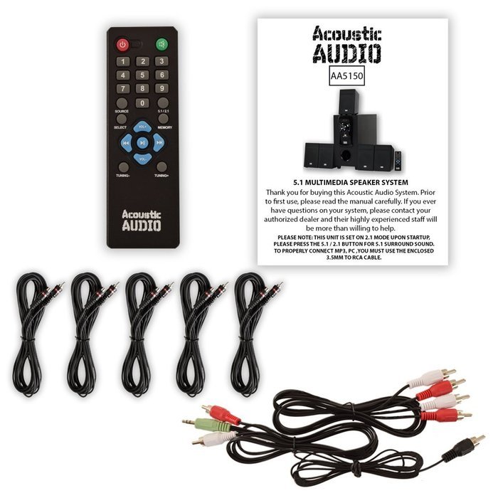Acoustic Audio AA5150 Home Theater 5.1 Speaker System with FM Tuner and 5 Extension Cables N4