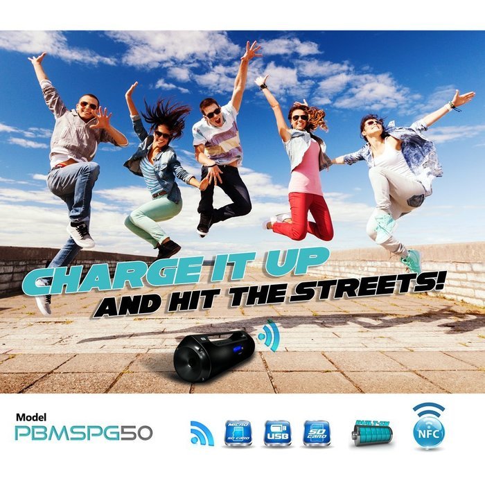 Pyle PBMSPG50 Street Vibe Bluetooth Portable Boom Box Speaker, Wireless NFC Pairing, USB Flash, Micro SD Readers... N5