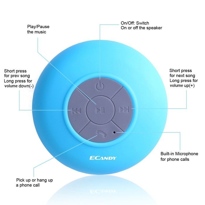 Ecandy Bluetooth Shower Speaker, Water Resistant, Hands Free Portable Speakerphone with Mic, Control Buttons and... N11