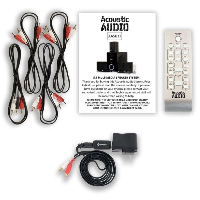 Acoustic Audio AA5817 800 Watt Home Theater 5.1 Powered Sub and Multi Speaker System with Bluetooth AA5817B N4
