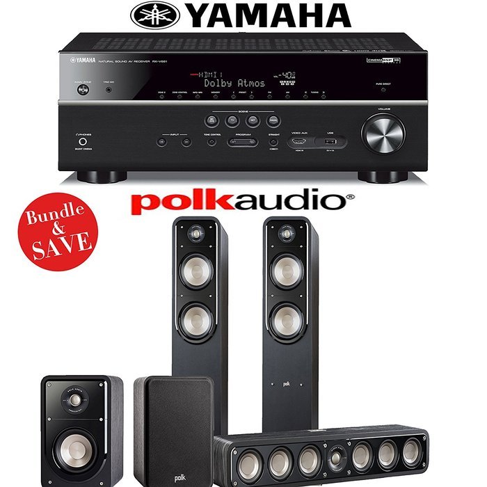 Yamaha RX-V681BL 7.2-Channel 4K Network A/V Receiver + Polk Audio S55 + Polk Audio S35 + Polk Audio S15 - 5.0...