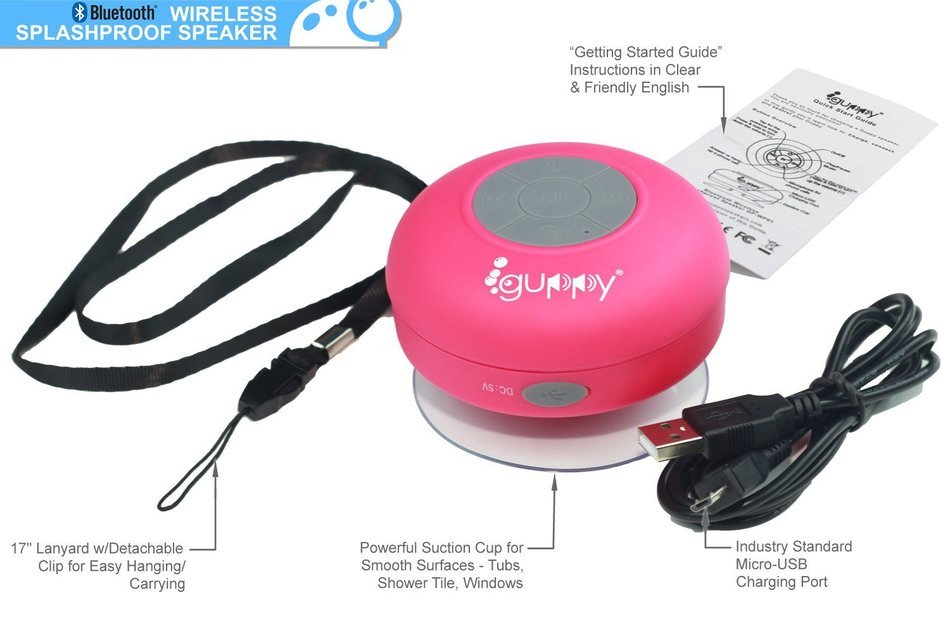 Guppy&reg; Water Resistant Bluetooth Shower Speaker - Wireless Portable Audio, New 2015 Model - Kid-friendly, Built-in... N30