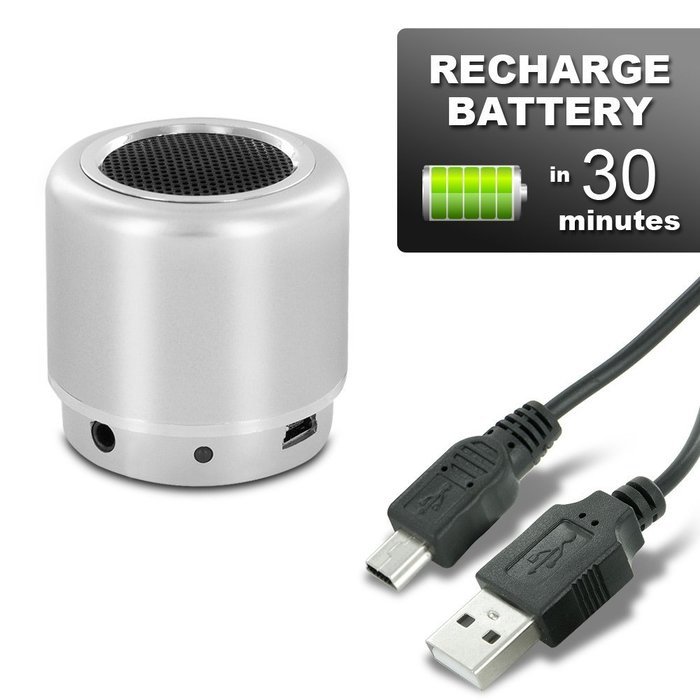 Mini-BOOM Wireless Bluetooth Speaker with Rechargeable Battery (Silver) N6