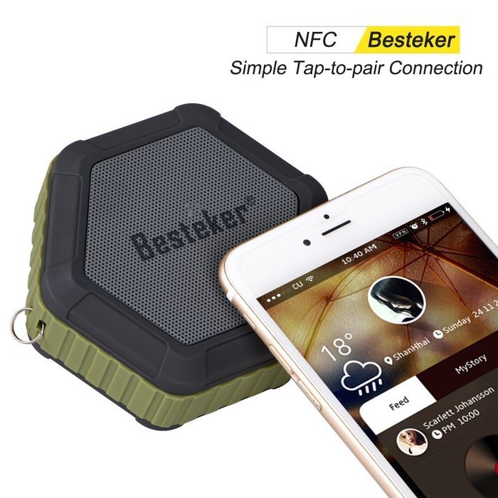 Bluetooth Speakers, Besteker Portable Wireless Speakers IP67 Waterproof NFC Pairing Function 2-in-1 USB Cable... N4