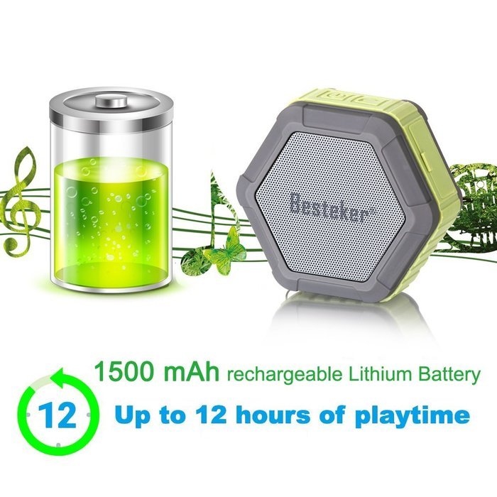 Bluetooth Speakers, Besteker Portable Wireless Speakers IP67 Waterproof NFC Pairing Function 2-in-1 USB Cable... N5