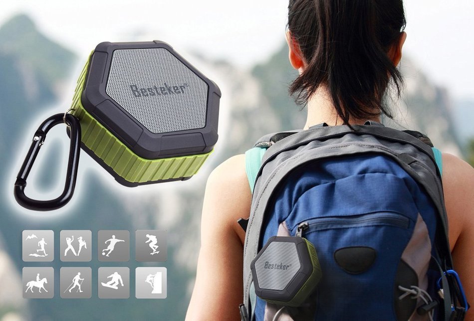 Bluetooth Speakers, Besteker Portable Wireless Speakers IP67 Waterproof NFC Pairing Function 2-in-1 USB Cable... N8