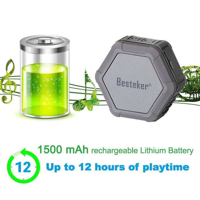 Bluetooth Speakers, Besteker Portable Wireless Speakers IP67 Waterproof NFC Pairing Function 2-in-1 USB Cable... N14