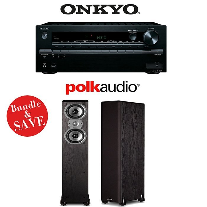 Onkyo TX-NR646 7.2-Channel Network A/V Home Theater Receiver + (1) Pair of Polk Audio TSi 300 Dual 5.25-Inch Floorstanding...