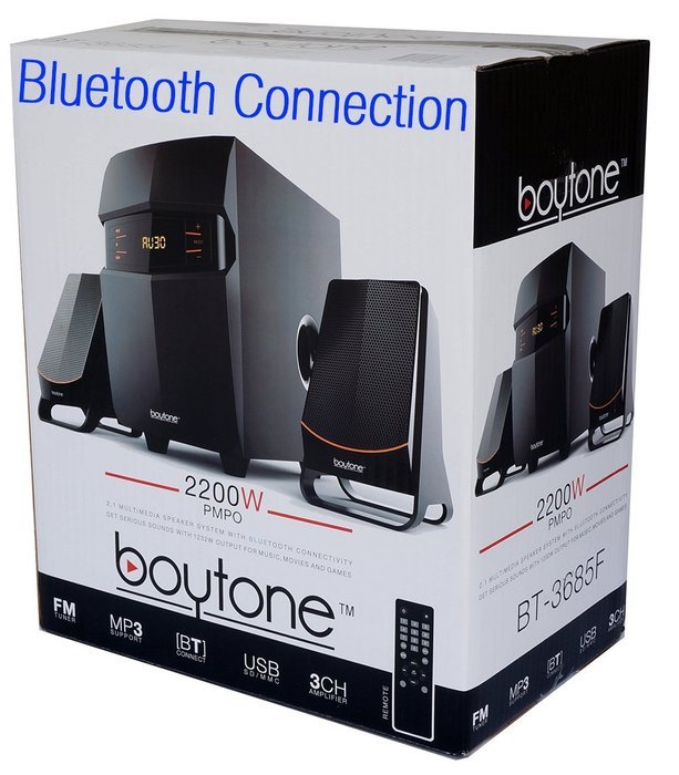 Boytone BT-3685F, Wireless Bluetooth 2.1 Multimedia Powerful Bass System with FM Radio, Remote Control, Aux Port... N7