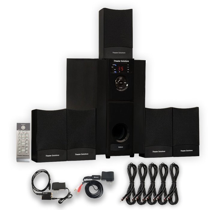 Theater Solutions TS511 Home Theater 5.1 Speaker System Bluetooth Optical Input 5 Extension Cables TS511BD-5