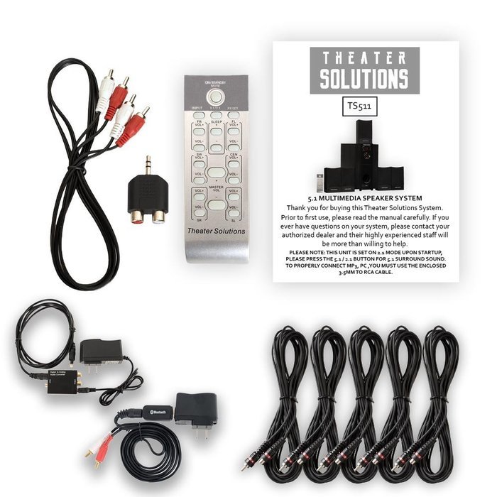 Theater Solutions TS511 Home Theater 5.1 Speaker System Bluetooth Optical Input 5 Extension Cables TS511BD-5 N2