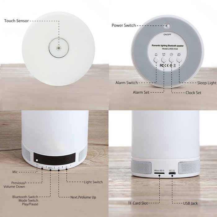 Volare-HK Dimmable Touch Control LED Night Lights with Bluetooth 4.0 Speaker N6