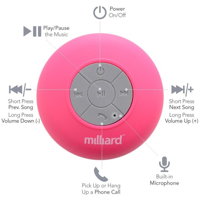 Milliard Bluetooth Shower Speaker for Music and Speaker Phone at the Pool, Spa or Boating; Portable, Water Resistant... N2