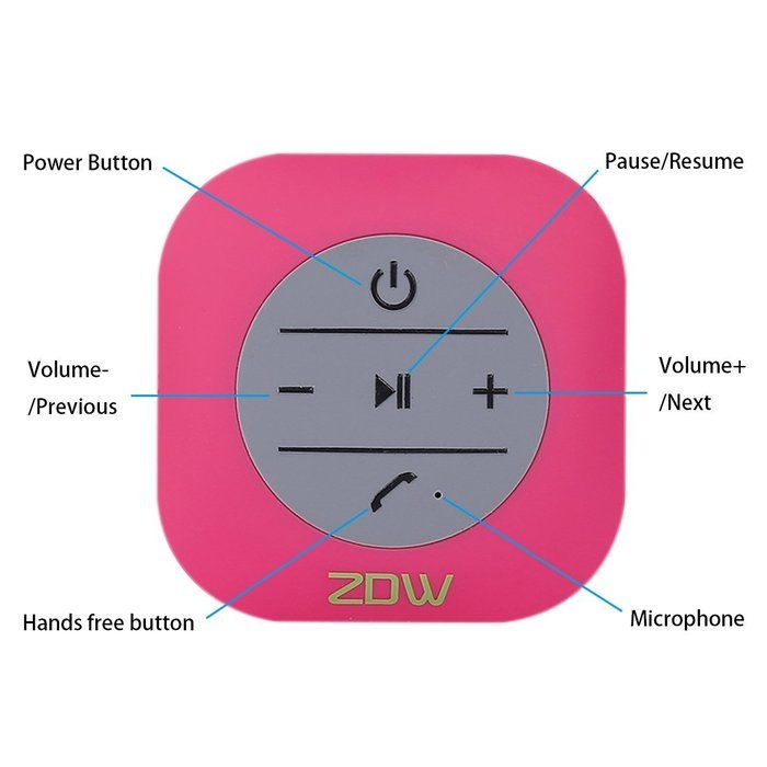 ZDW Bluetooth shower Speaker with Suction Cup Waterproof for Beach Poolside Boat Car Outdoor Use -Pink N3
