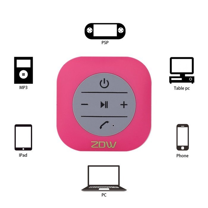 ZDW Bluetooth shower Speaker with Suction Cup Waterproof for Beach Poolside Boat Car Outdoor Use -Pink N5