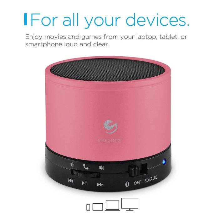 Ematic Bluetooth Wireless Speaker & Speakerphone for iPhone, iPad, iPod, Android devices, & Laptops, Black N17