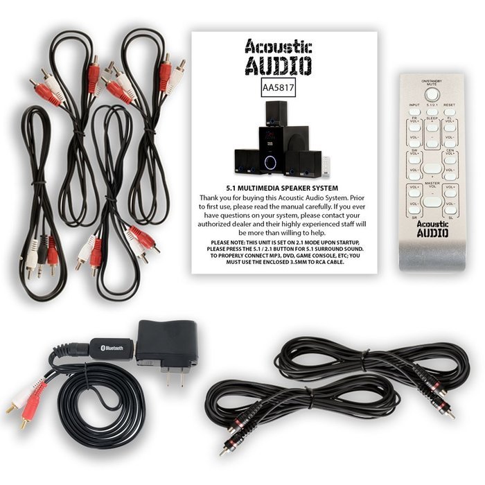 Acoustic Audio AA5817 800 Watt Home Theater 5.1 Powered Sub and Multi Speaker System with Bluetooth and 2 Extension... N2
