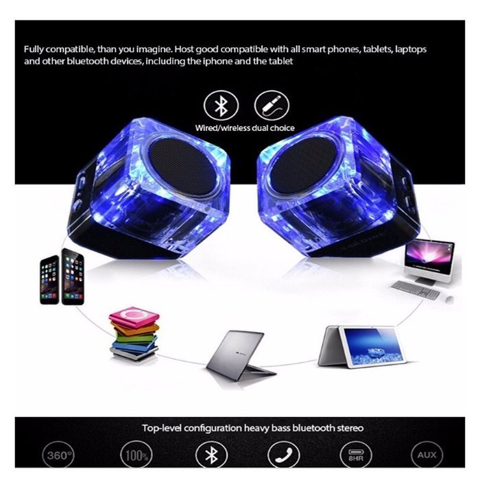 Wireless Bluetooth Speakers Set of 2 Multi functional Crystal Case Multifunctional Wireless Bluetooth Speaker... N2