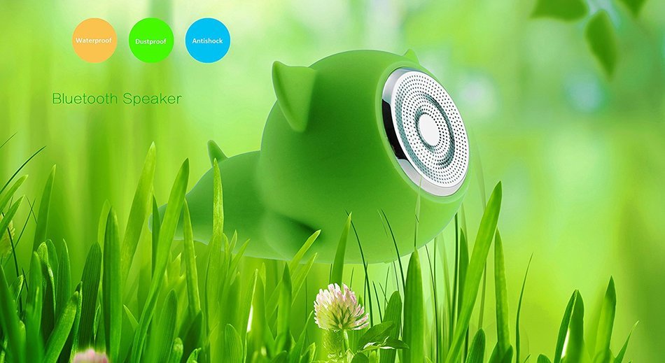DR 929 Waterproof Wireless Mini Bluetooth Speaker &ndash; Green Pig Shape Hands Free Calling, Rechargeable Battery for... N2