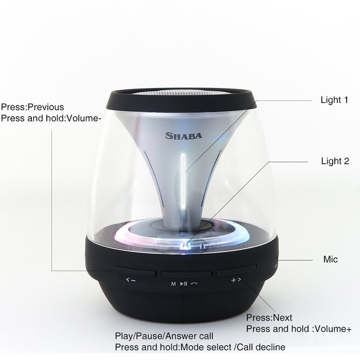 SHABA Original Design Vivid Tube Portable Wireless Bluetooth Speaker with 4 LED Light Modes, Hands-free Calling... N5