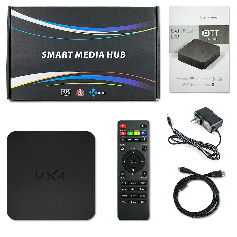 YUNTAB MX4 Android 4K TV BOX RK3229 Quad Core CPU 1G/8G WIFI HDMI With ...