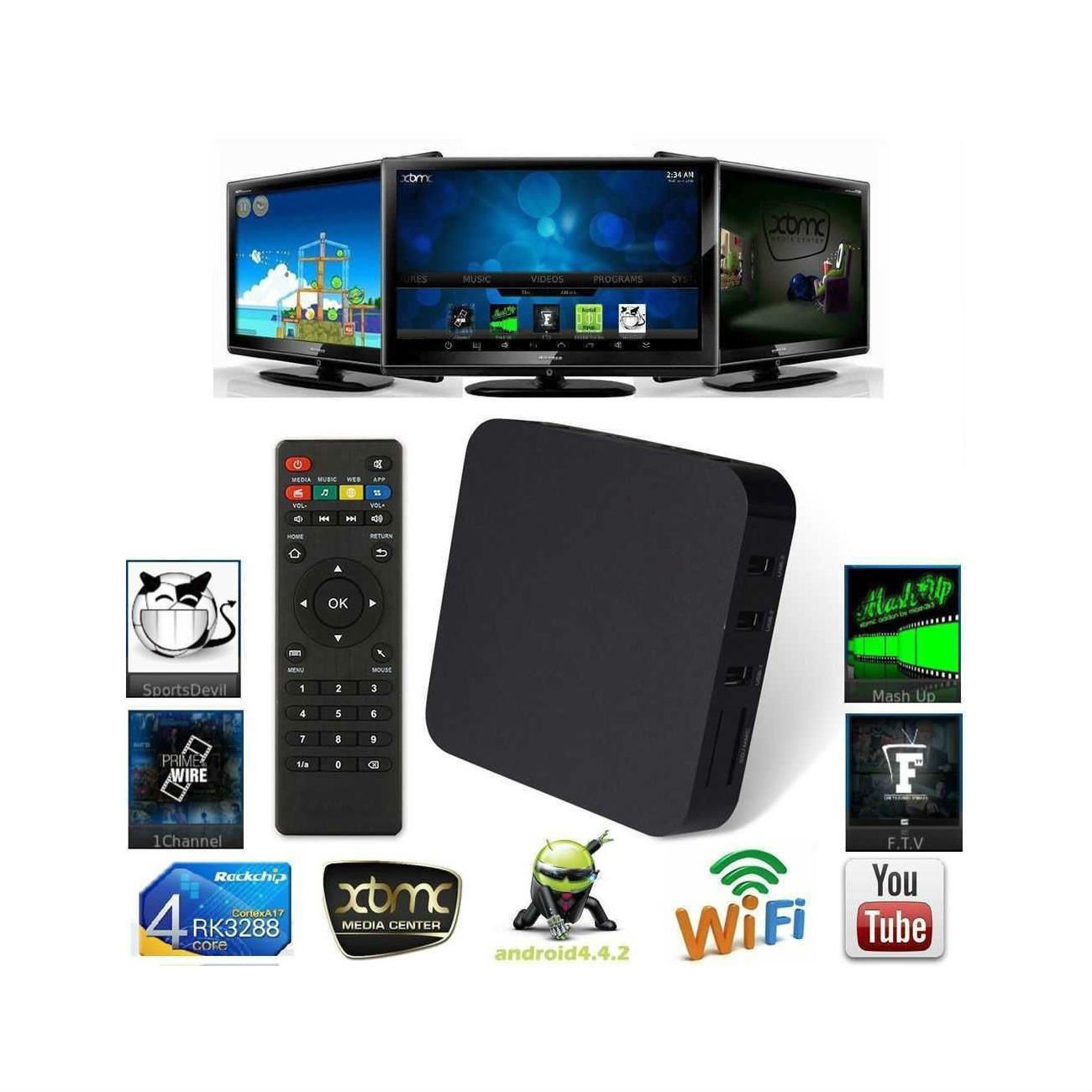 Amlogic S805 Android 4.4 Quad Core XBMC 1080P WiFi KODI Smart TV Box ...