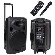 AW 1500W Portable Active PA Speaker w/ Wireless Microphone Guitar AMP Bluetooth USB SD LCD FM Party Show N9