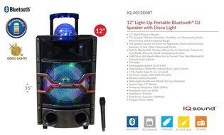 SuperSonic IQsound Wireless Bluetooth Portable DJ Speaker System, 12-Inch High Efficiency Woofer, LED and Disco... N2