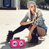 Rechargeable Bluetooth Boombox Wireless Speaker - Portable Mp3 Player System with Handle Has Built-in USB Charging... N3