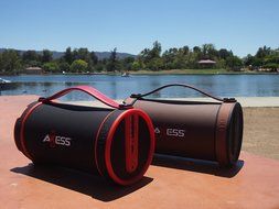 Axess SPBT1033-BR Portable Bluetooth Indoor/Outdoor 2.1 Hi-Fi Cylinder Loud Speaker with SD Card, AUX and FM Inputs... N4