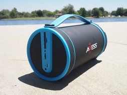 Axess SPBT1033-BR Portable Bluetooth Indoor/Outdoor 2.1 Hi-Fi Cylinder Loud Speaker with SD Card, AUX and FM Inputs... N16