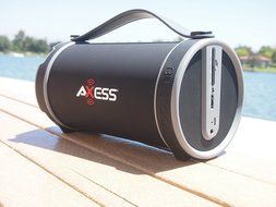 Axess SPBT1033-BR Portable Bluetooth Indoor/Outdoor 2.1 Hi-Fi Cylinder Loud Speaker with SD Card, AUX and FM Inputs... N19