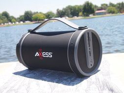 Axess SPBT1033-BR Portable Bluetooth Indoor/Outdoor 2.1 Hi-Fi Cylinder Loud Speaker with SD Card, AUX and FM Inputs... N20
