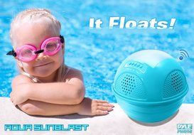 Pyle PWR95SBK Aqua SunBlast Floating Bluetooth Waterproof Pool Speaker System with Solar Panel Rechargeable Battery... N2