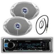Kenwood KMR-M315BT Marine Bluetooth Digital USB AUX iPod iPhone Radio Stereo Player With 2x JBL 6&quot; x 9&quot; Inch Silver...