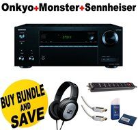 Onkyo TX-NR555 7.2-Channel Network A/V Receiver + Monster Home Theater Accessory Bundle + Sennheiser HD201 Headphones...