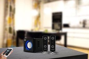 Sharper Image Bluetooth Streaming 2.1 Speakers With Subwoofer &amp; LED Ambient Light(Black) N2