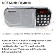 Aocome Portable Mini AM FM Radio Clear Speaker Music Player, Micro SD/TF Card Slot, USB Charging Cord, Rechargeable... N18