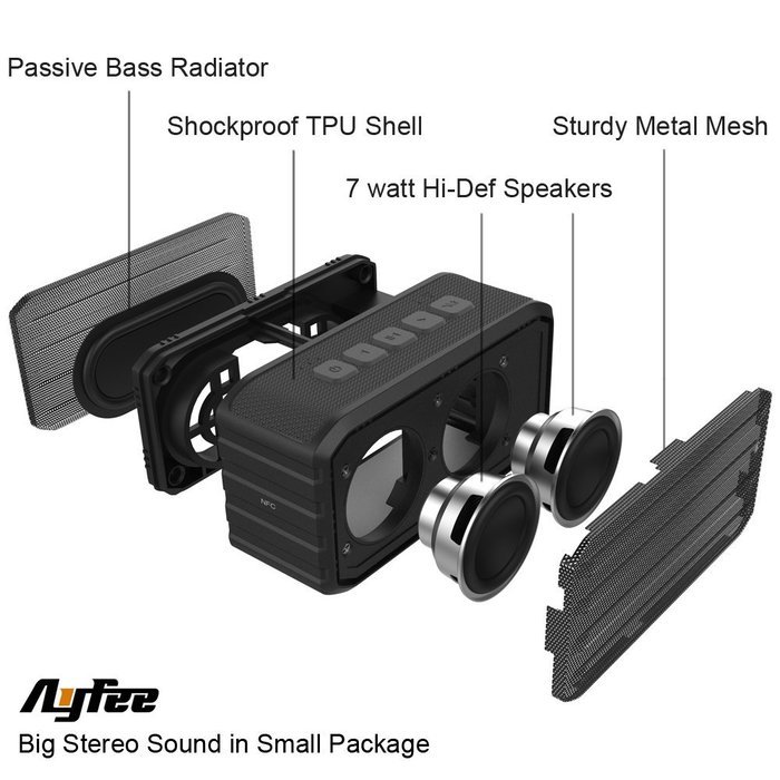 [Bluetooth Waterproof Speakers] Ayfee Wireless Bluetooth 4.0 Waterproof Outdoor / Shower Speaker, with 7W Powerful... N26
