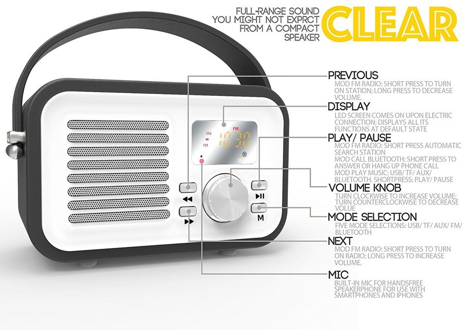 Bluetooth Speaker, HotNCold vintage Surround Sound outdoor wireless Boombox speaker for Ipad, Iphone, Samsung,... N4
