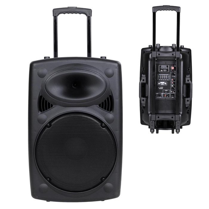 AW 1500W Portable Active PA Speaker w/ Wireless Microphone Guitar AMP Bluetooth USB SD LCD FM Party Show N3